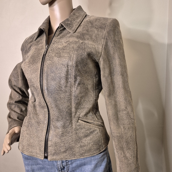 Distressed look Tan Leather Jacket with Map Lining 😍 Cool 😎 Jacket - Picture 3 of 9